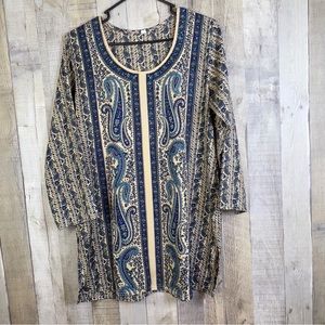 Unbranded Too Paisley Print with Blue Beading In Blue Tan & Gray Colors …